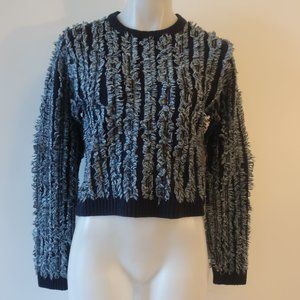 Womens Coccole Blue Navy Fringed Wool Blend Knit Sweater L *